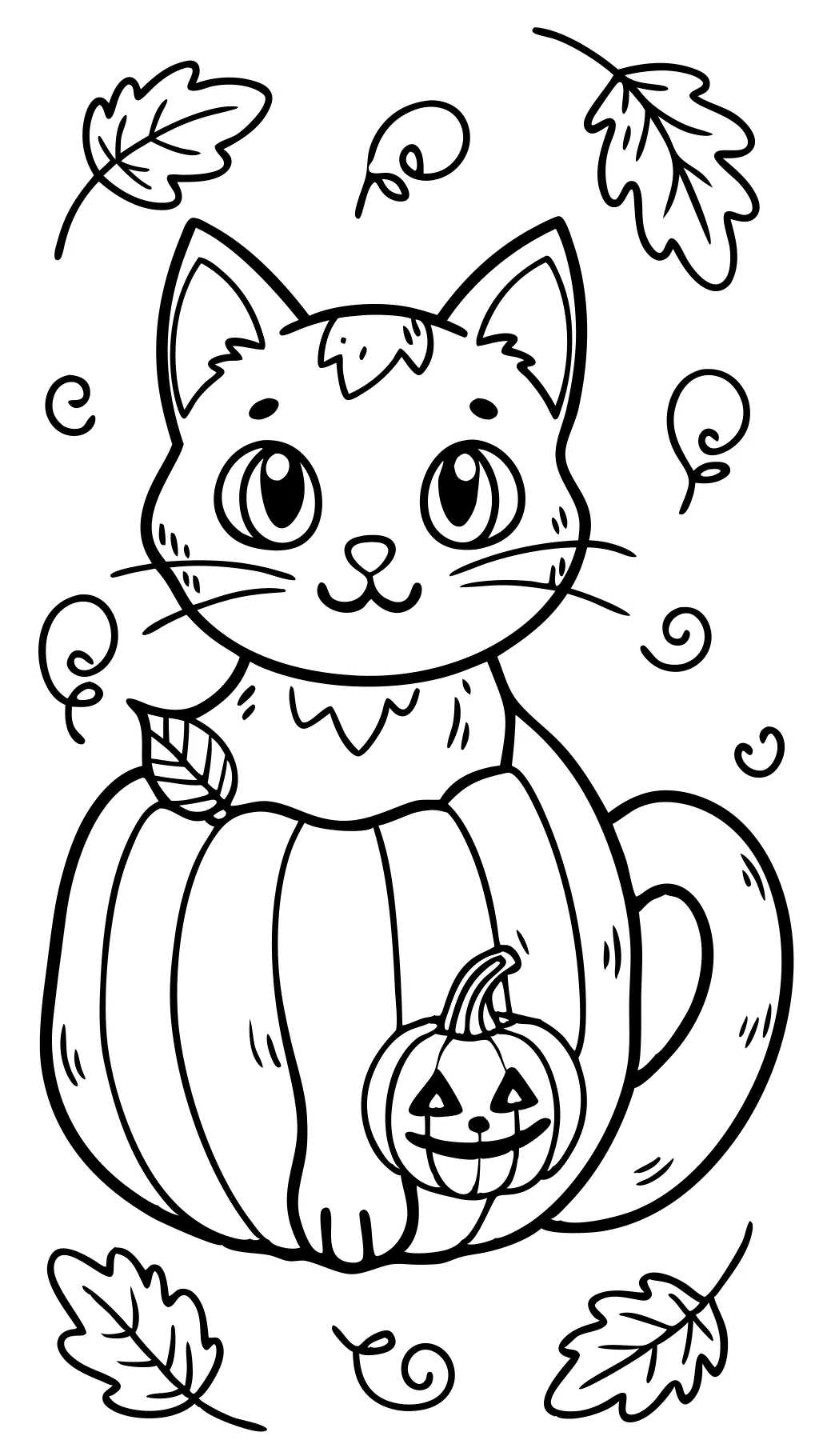 cat and pumpkin coloring page